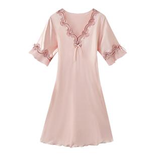 睡衣女夏季冰丝绸薄款带胸垫短袖春秋真丝性感宽松大码睡裙家居服