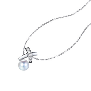 M家同款18k白金钻石吊坠日本akoya天女珍珠链天然海水珍珠项链x