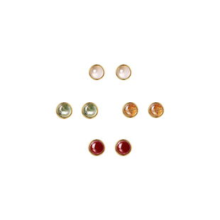 赫纳HENA高奢天然水晶圆饼耳钉镀24K金防敏简约设计通勤耳饰耳环