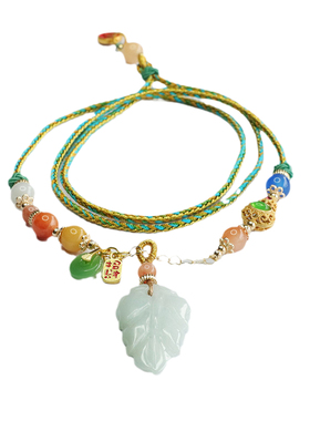 天然翡翠金枝玉叶树叶项链玉石叶子挂链挂件女士款气质时尚锁骨链