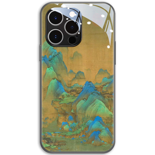 千里江山图适用苹果16手机壳国风iPhone15promax新款14自带镜头膜13pro玻璃17只此青绿12mini小众plus山水por