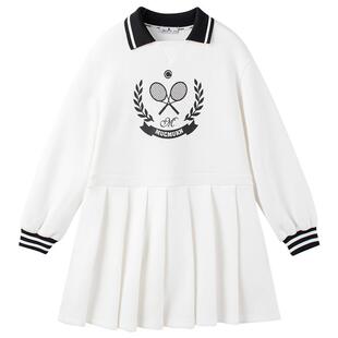 运动休闲学院风女童连衣裙早秋中大儿童宽松可爱百褶裙子学生裙