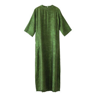 高货!复古重磅龟背裂纹天丝提花袍子连衣裙原创女装高级绿色长裙