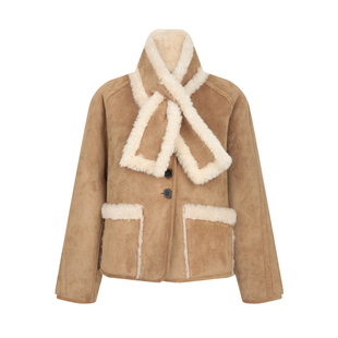 BLUEerror 两面穿全羊毛围巾款毛绒皮草女毛茸茸短款毛毛外套冬季