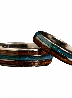 情侣蓝绿色蛋白石镶嵌戒指雕刻