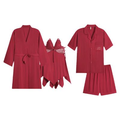 情侣冰丝绸春夏季睡衣家居服套装