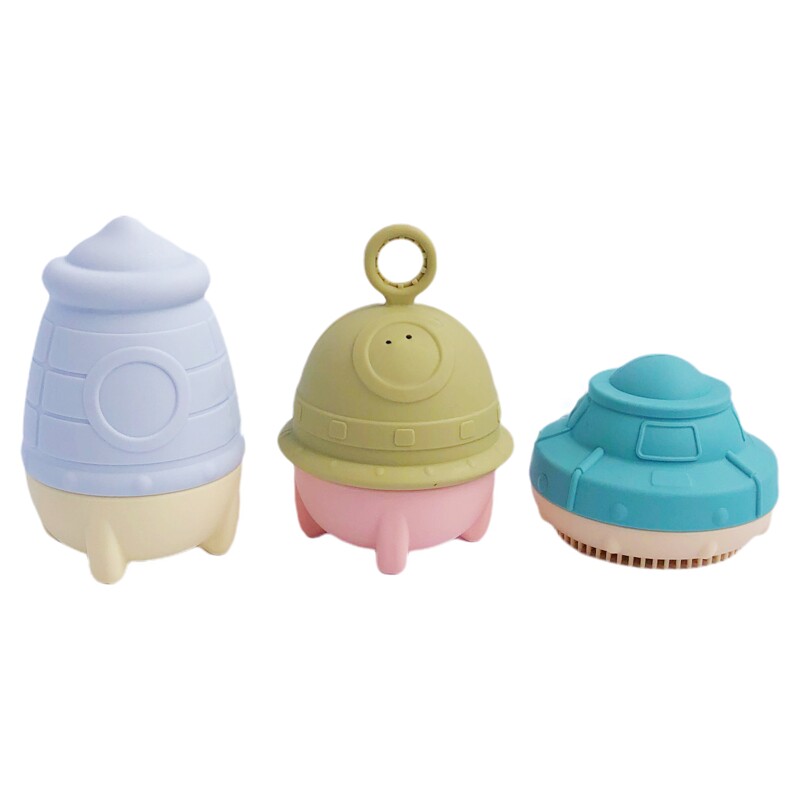heeyoyo儿童洗澡玩具硅胶太空飞碟婴幼儿宝宝吹泡泡玩水可啃咬