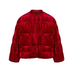 LittleNaive女童中式羽绒服冬季新款儿童国风丝绒外套红色拜年服