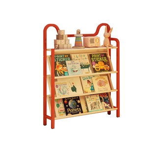 儿童书架落地置物架一体靠墙床头多层柜子收纳柜奶油风钢制绘本架