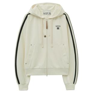 【自营】SATUR ARCHIVE2025秋季情侣同款拼接编织带连帽开衫外套
