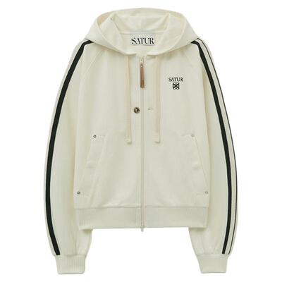 【自营】SATUR ARCHIVE2025秋季情侣同款拼接编织带连帽开衫外套