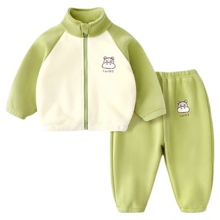 宝宝加绒套装春秋款男童摇粒绒儿童保暖女童春季外套婴儿抓绒衣服