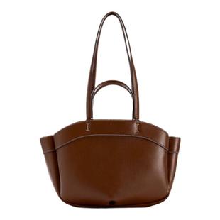 西班牙单肩手提托特包2026秋季新款时尚大容量棕色通勤子母购物包