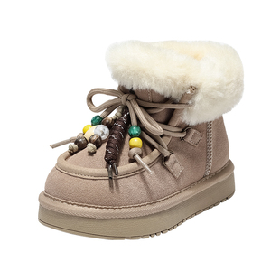 百丽童鞋女童雪地靴2025冬季新款加绒保暖儿童棉鞋中大童毛毛短靴