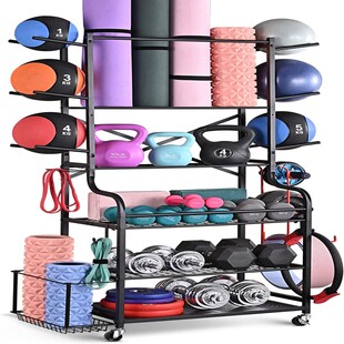运动健身器材收纳架可移动瑜伽用品置物架药球哑铃杠铃片储物架