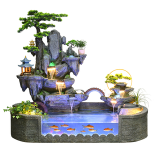高山流水生财摆件循环水鱼池办公室假山瀑布喷泉庭院阳台落地鱼缸