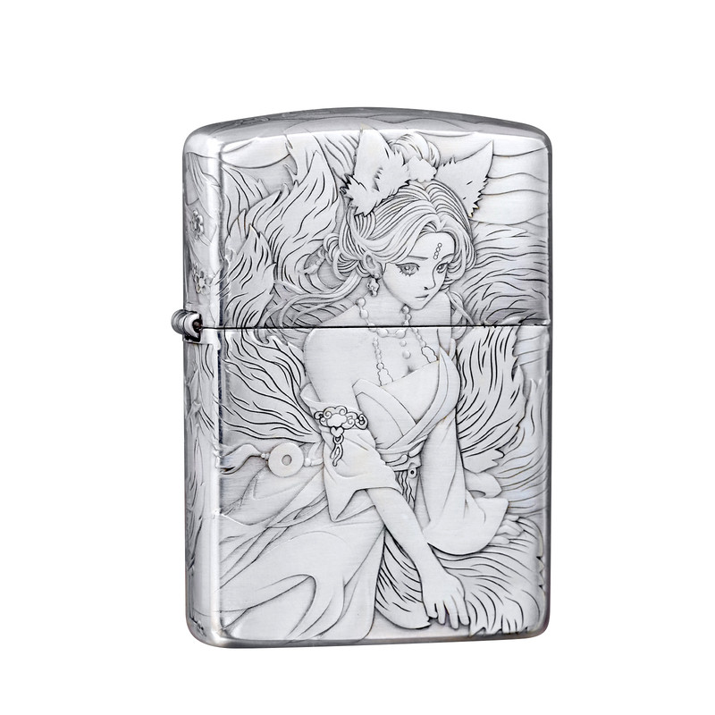 zippo镀银青丘九尾浮雕盔甲机