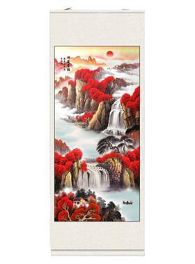 鸿运当头富水长流名家挂画茶楼字画风水画送客户丝绸礼品茶楼挂画