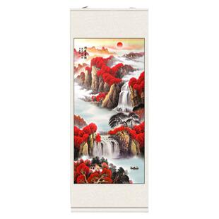 鸿运当头富水长流名家挂画茶楼字画风水画送客户丝绸礼品茶楼挂画
