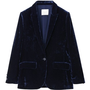 OVV秋冬新款女装一粒扣戗驳领丝绒休闲通勤单件西服外套