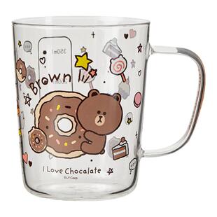 LINE FRIENDS高硼硅玻璃杯子喝水杯女可爱家用耐高温早餐牛奶杯