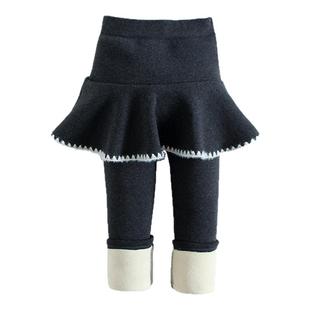 女童裙裤假两件秋冬装加绒加厚儿童一体绒打底裤宝宝冬季外穿长裤