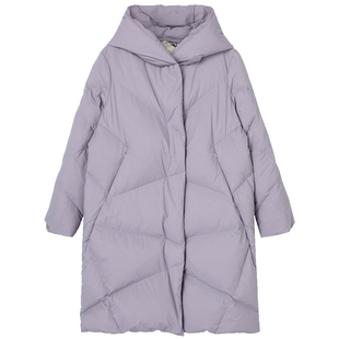 布景羽绒服女冬季新品简约连帽宽松中长款白鸭绒保暖外套1252