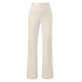 曼依拉白色醋酸羊毛微喇裤女长裤子秋冬厚糯米针织毛呢阔腿喇叭裤