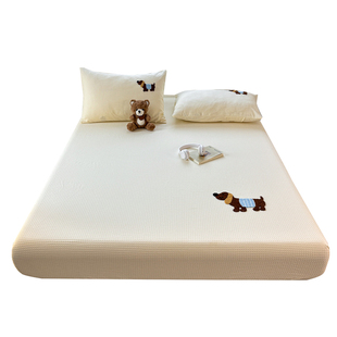 A类卡通华夫格全棉床笠单件家用宿舍床垫隔脏保护罩床罩90x190cm