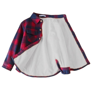 男童加绒衬衣宝宝加厚保暖长袖上衣纯棉外套洋气韩版儿童格子衬衫