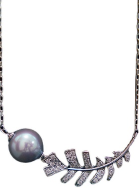 白羽。项链吊坠单颗海水珍珠羽毛