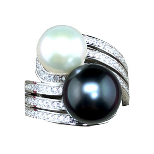 双珠戒指9-10mm天然海水珍珠戒指大溪地正圆极强光近无暇正品女