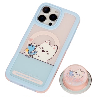 CARECASE 逗小鸟蓝边磁吸手机壳/流沙设计磁吸支架 适用于苹果iPhone17 16 15 14 ProMax 插画风 西高地小狗