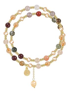 双层茶晶串珠手链女生2025年新款小众设计精致高级感水晶手串手饰