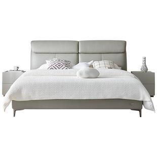 【品牌秒杀】全友家居高端大气小象耳朵灰色真皮床2米x2米2双人床