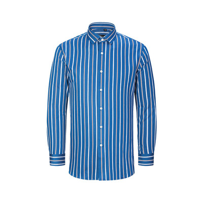 【竹纤维】乔治白春秋男士长袖衬衫休闲尖领撞色条纹上衣直筒顺滑