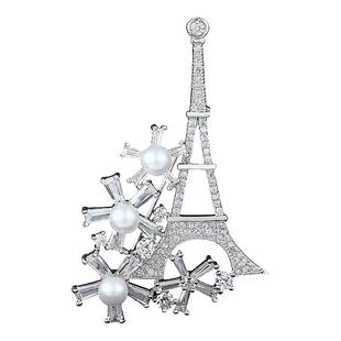 兰盈巴黎铁塔胸花 欧美风尚胸针女双用毛衣链配饰丝巾扣送女友