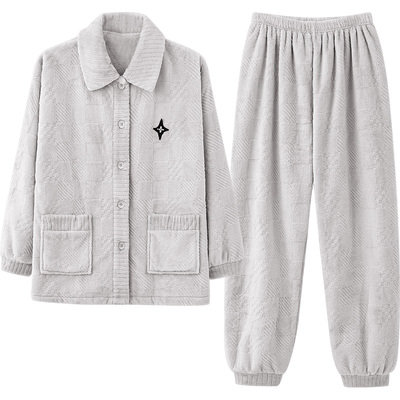 情侣秋冬款睡衣法兰绒加厚保暖