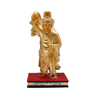 香樟木雕金钱伯摆件站像乩童用品元宝纯手工制作金钱伯摆件摆设