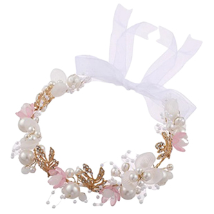 花童可爱花环头饰森系网纱蝴蝶结飘带女儿童编发发箍珍珠头箍发卡