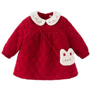 戴维贝拉女童灯芯绒连衣裙2025秋冬新款宝宝A类裙子儿童公主裙