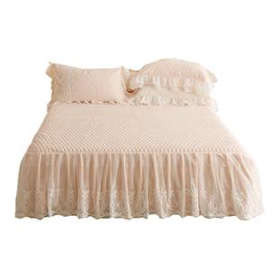 A类牛奶绒蕾丝花边床裙单件夹棉加厚冬天保暖法莱绒床罩加绒床套