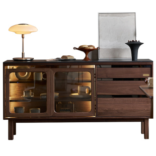 实木餐边柜靠墙一体家用大容量收纳柜茶水柜黑胡桃木酒柜储物高柜