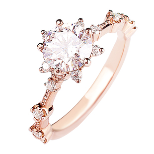 太阳花钻戒女18K玫瑰金1克拉IGI人工培育钻石戒指五角六芒星花朵