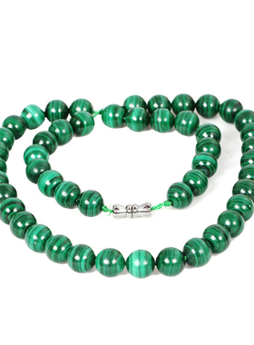 孔雀石圆珠男女项链水晶锁骨链