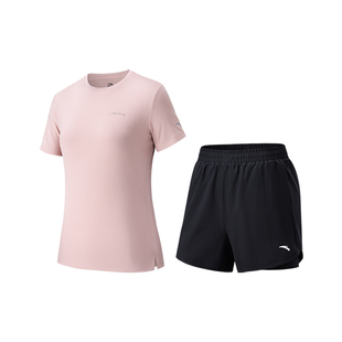 安踏速干运动套装女夏季跑步健身羽毛球服冰丝透气短袖短裤两件套