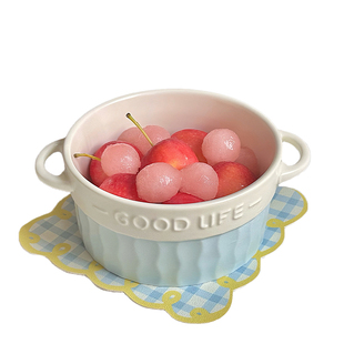 高颜值陶瓷双耳碗小号汤碗个人专用甜品碗水果沙拉酸奶碗家用餐具