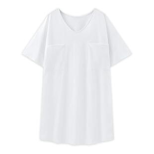 睡衣女夏季纯棉性感深V大码宽松白色短袖t恤睡裙一体式家居服长款