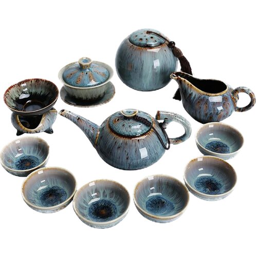 吉祥缘窑变天目釉功夫茶具套装家用整套钧窑茶壶茶杯陶瓷建盏茶具