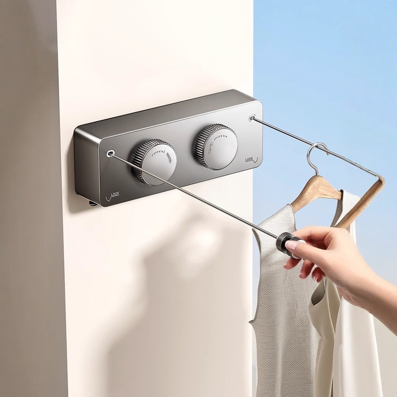 双绳隐形伸缩晾衣绳卫生间壁挂客厅晾衣架晒衣绳钢丝绳打孔阳台免